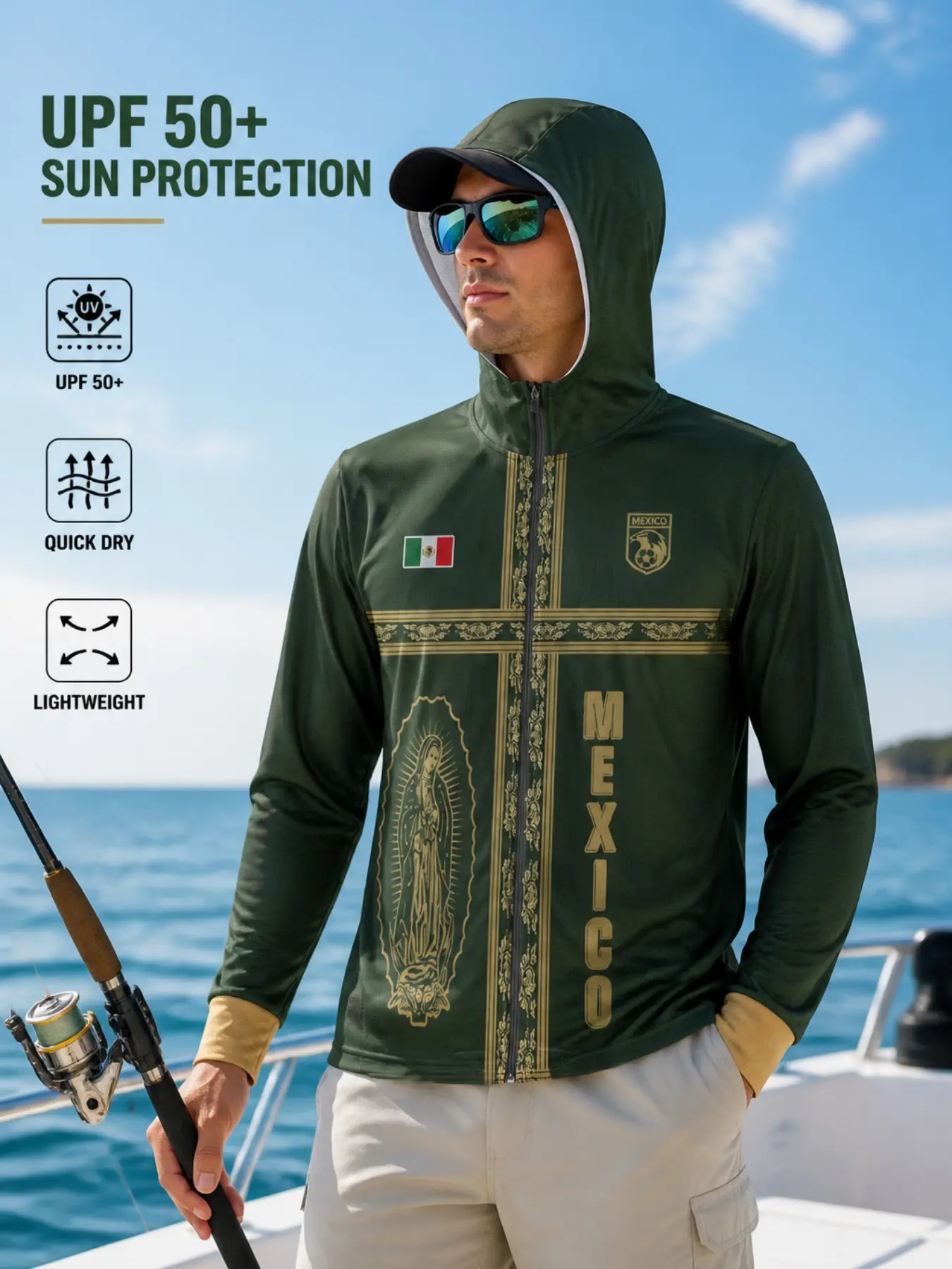Mexico Sun Protection Fishing Suit, Designed for Outdoor Activities Like Fishing, Boating, Hiking, Effectively Blocks UV Rays