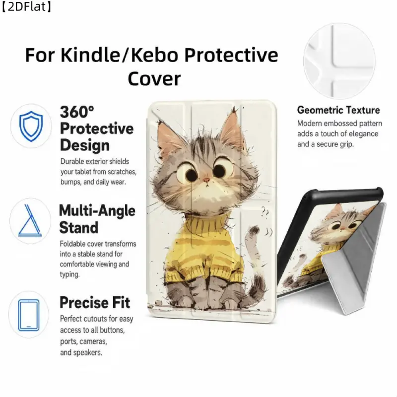 For Kindle/Kobo/Tolino Case, with stand Cute Cat In Yellow Sweater for New Kindle 11Th 2019, for Kindle 11th Generation Case for Kindle 11Th (2022/2024), 6-Inch, 7-Inch Kindle Paperwhite 12Th Generation 2024 Vision Color (2024) /Vision 6 (2021）/Shine Colo
