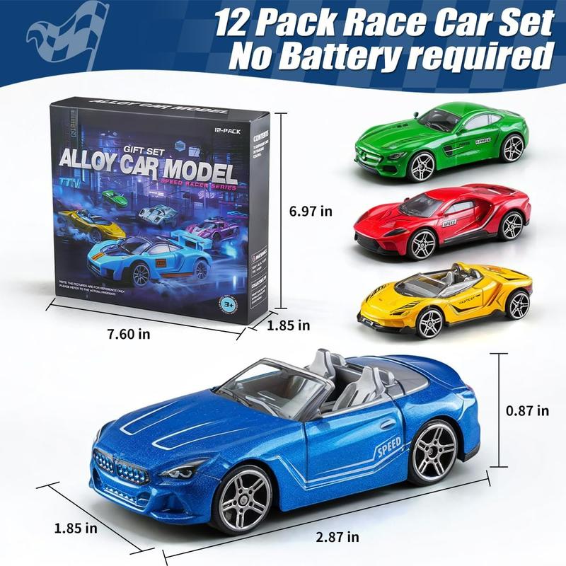 1:64 Scale Die-Cast Metal Toy Cars 12-Pack Vehicles Set, Includes Pickup, Racing Cars, Sports Cars for Display or Play, Great Gift for Kids Age 3 Years and Up (12 Pack)