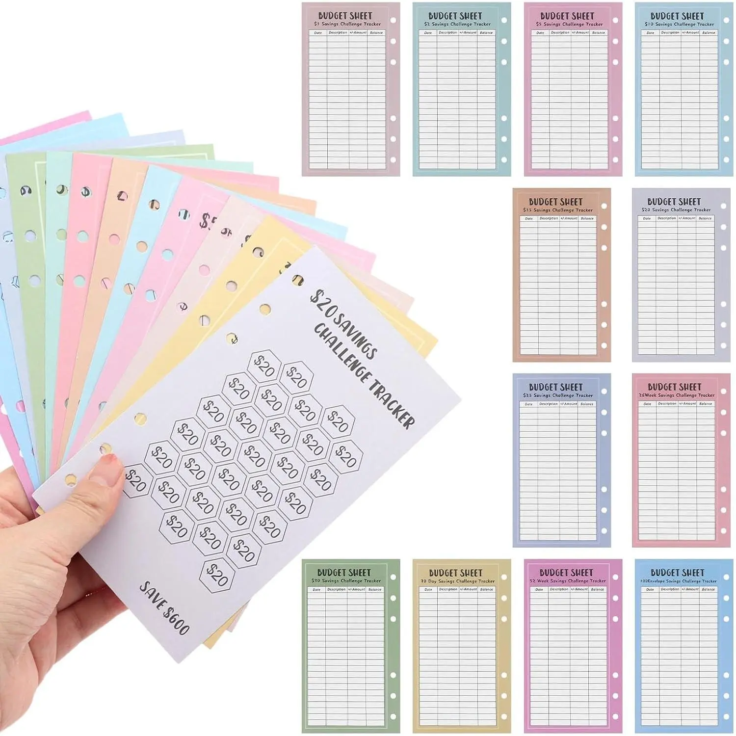 48 Sheets  Saving  Binder , Laminated Savings   Cards, 6 Ring A6 Binders Savings Challenges  Cards for  Stuffing Binder