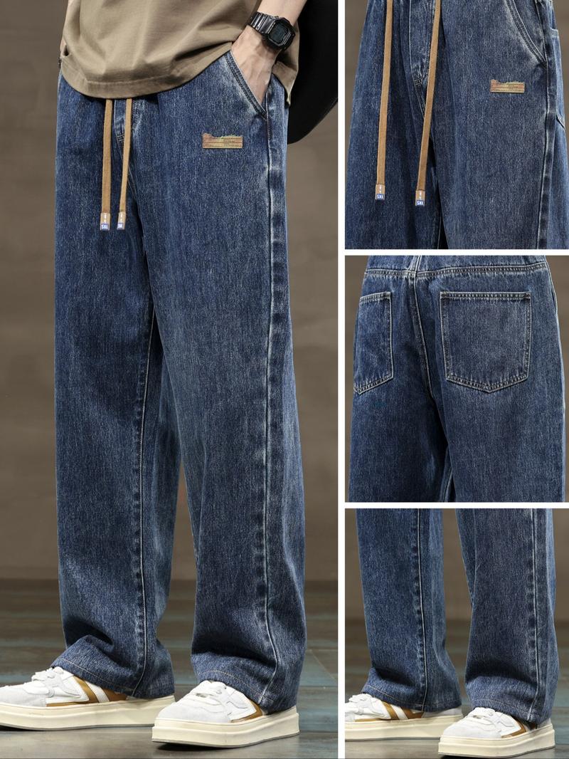 Men's Regular Fit Solid Color Straight Leg Jeans, Casual Comfy Denim Trousers for Daily Wear, Fashion Men's Bottoms for All Seasons