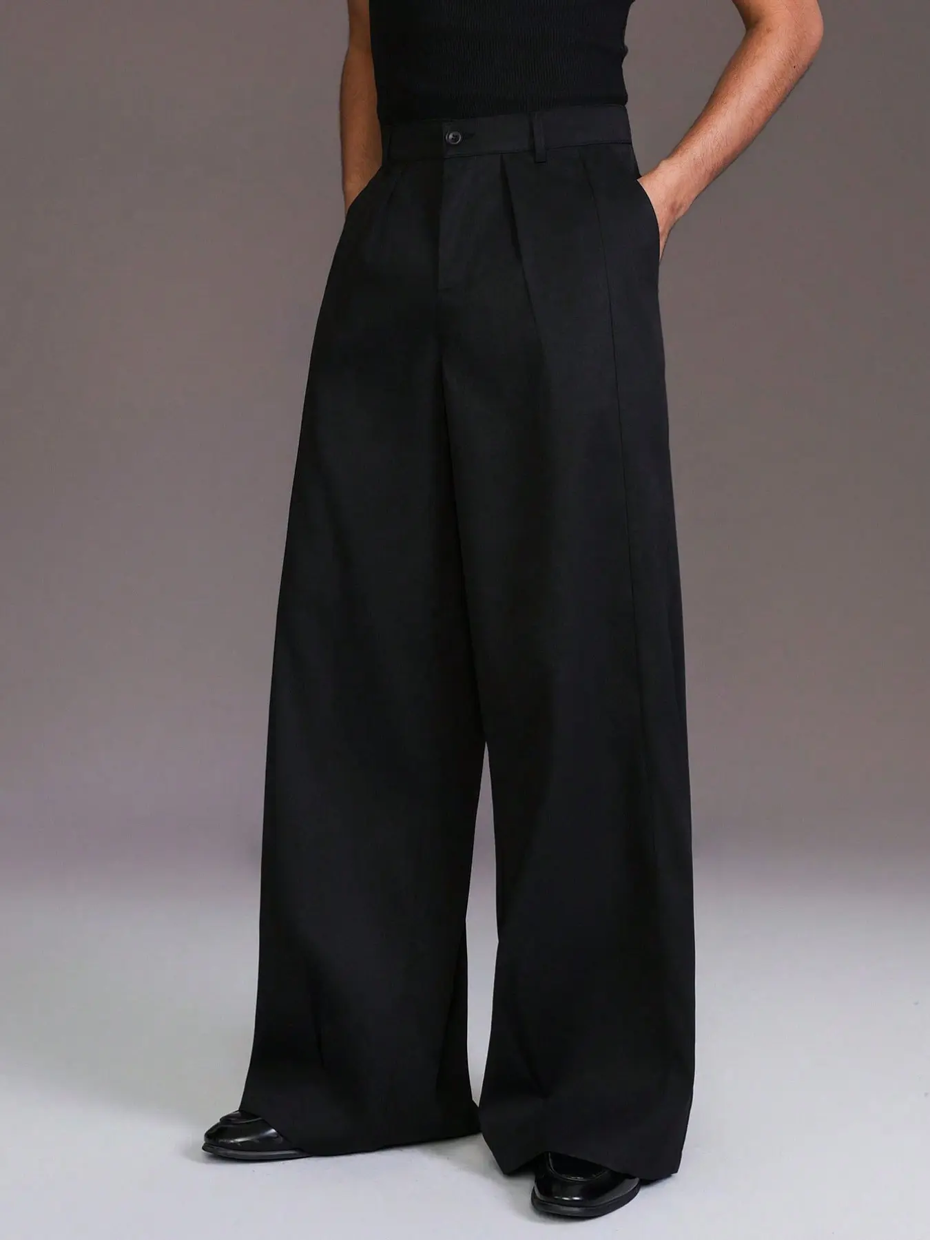 Men's Minimalist Flowy Wide Leg Suit Pants, Loose Fit Conceals Fat, Slimming Effect, Casual Business Wear, Easy Atmosphere Creation