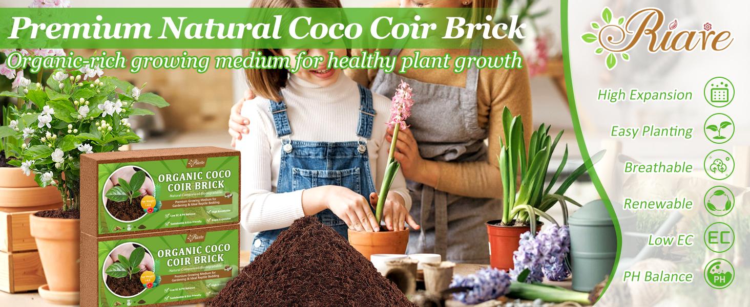 6pcs Organic Coco Coir Bricks Soil Blocks- 100% Natural Compressed Coco Peat Brick Fiber Substrate with Low EC& pH, High Expansion Coco Coir Pith Husk for