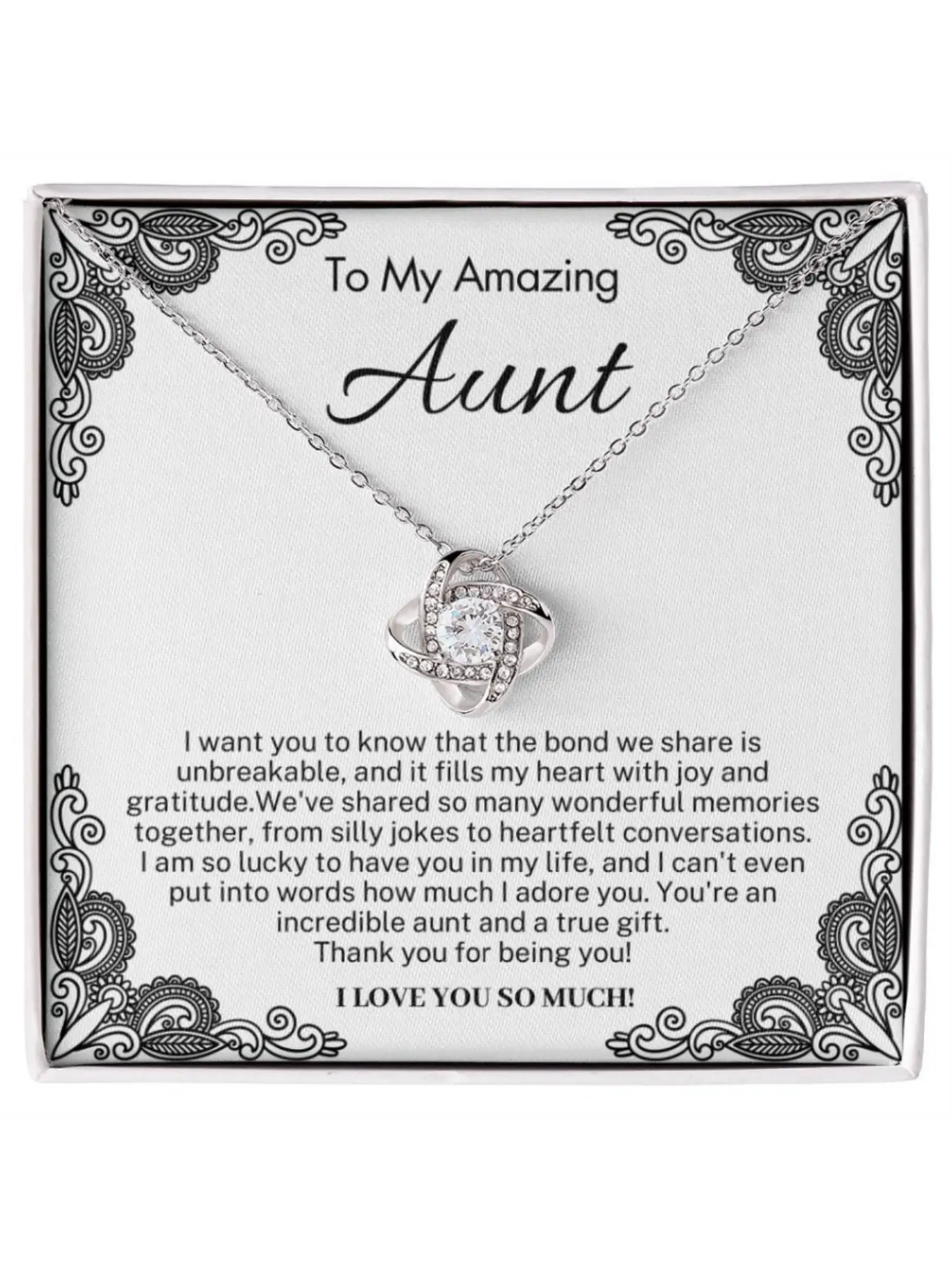 To My Amazing Aunt Necklace Exquisite Chain Jewelry Love Knot Necklace with Message Card and Gift Box Thank You Auntie Jewelry Best Auntie Ever Niece To Aunt Gift