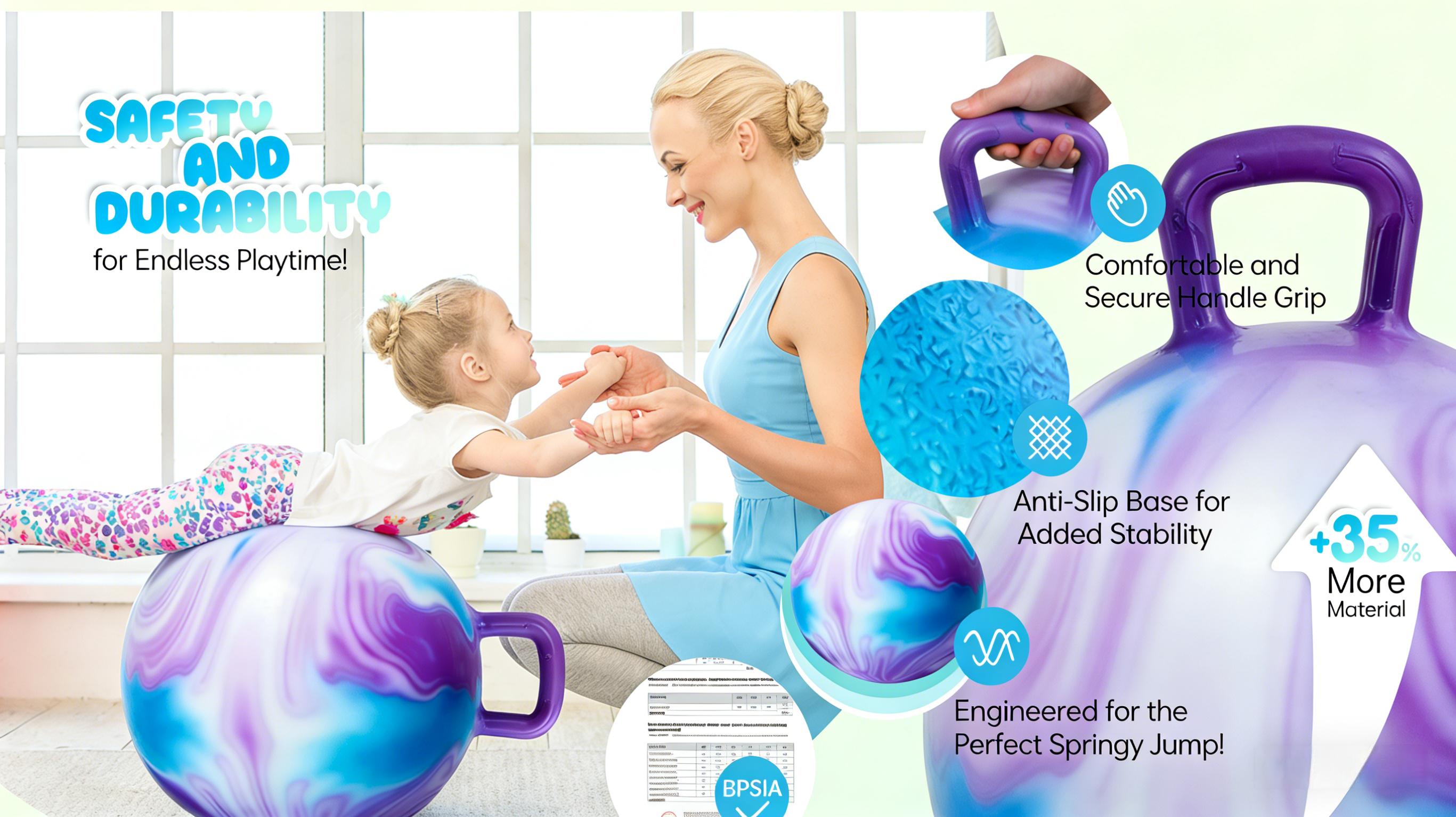 Hopping Ball for Kids, Teens  - Fun Bouncy Ball with Handle,18 Inches Bouncy Ball with Handles, Bouncing Bounce Balls Hopper, Inflatable Clouds Bounce Hopper Toy with Pump for Kids Ages 3-10,Active Play for Family Activities & Indoor/Outdoor Sports