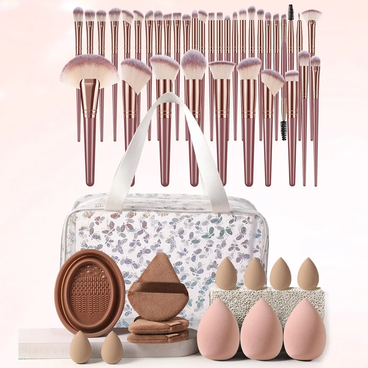 50-Piece Makeup Tool Set, Includes 36 Brush Set, Multi-Functional Zipper Storage Bag, Cleaning Tools, Mini Sponges, Triangle Puff, Makeup Sponge