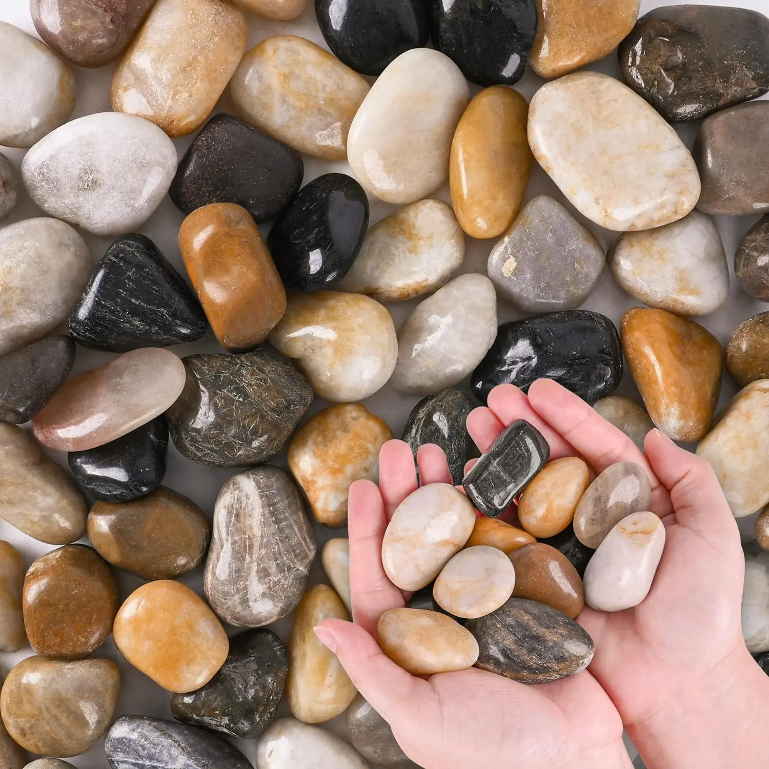 Polished River Rocks & Pebbles, 5.5 LB (88oz) 1"-1.5" Smooth Stones Decorative Gravel for Aquariums, Indoor Planters
