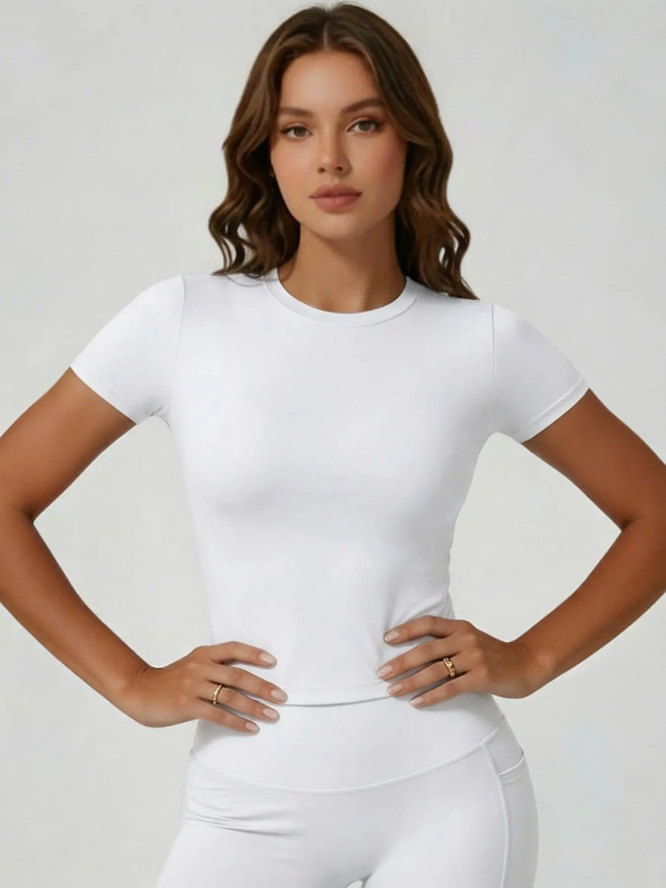 Women's Sporty Short Sleeve T-Shirt, Soft Seamless Yoga Top, Compression Tops, Compression Tee, Comfortable Gym Shirt, Fashion Fitness Apparel for Active Lifestyle, Tummy Compression Shirts, Fitness Workout Shirt