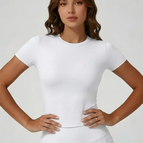 Women's Sporty Short Sleeve T-Shirt, Soft Seamless Yoga Top, Compression Tops, Compression Sports Tee, Comfortable Gym Shirt, Fashion Fitness Apparel for Active Lifestyle, Tummy Compression Shirts, Fitness Workout Shirt, Workout Clothes Women