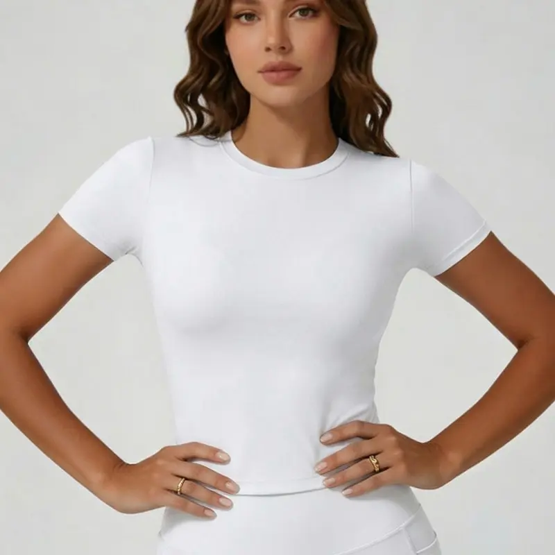 Women's Sporty Short Sleeve T-Shirt, Soft Seamless Yoga Top, Compression Tops, Compression Sports Tee, Comfortable Gym Shirt, Fashion Fitness Apparel for Active Lifestyle, Tummy Compression Shirts, Fitness Workout Shirt, Workout Clothes Women
