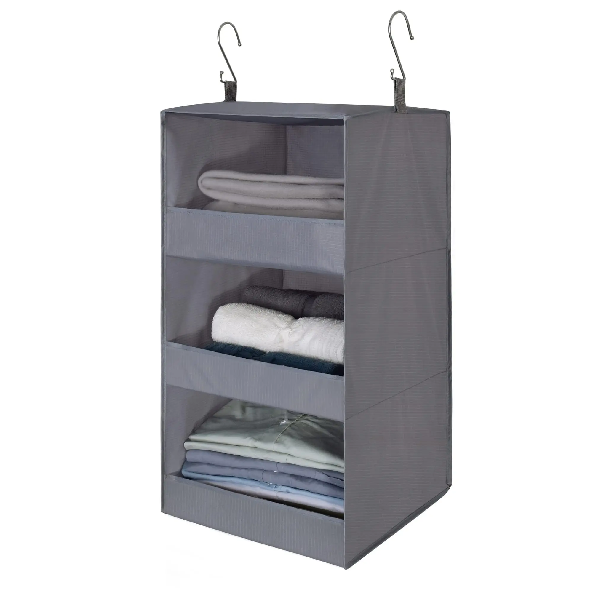 3-Tier Hanging Closet Organizer, Fabric Wardrobe Garment Rack for Clothes Towels Accessories, Durable Dual Hooks, Space-Saving Dorm Essentials