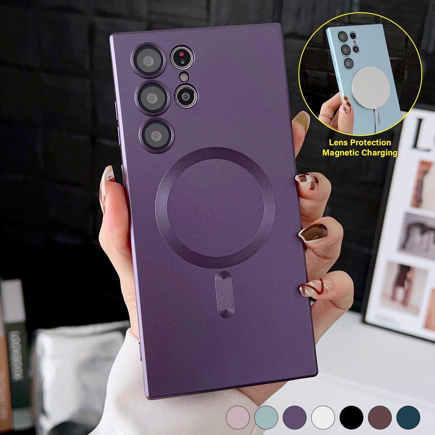 For Samsung Galaxy S24 Ultra S23 Plus S22 S21 S20 Magnetic Mag Safe Cover Matte Luxury Soft Metallic Luster Design with Camera Lens Protector, Shockproof Anti-Scratch Phone Case