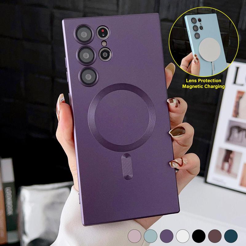 For Samsung Galaxy S24 Ultra S23 Plus S22 S21 S20 Magnetic Mag Safe Cover Matte Luxury Soft Metallic Luster Design with Camera Lens Protector, Shockproof Anti-Scratch Phone Case