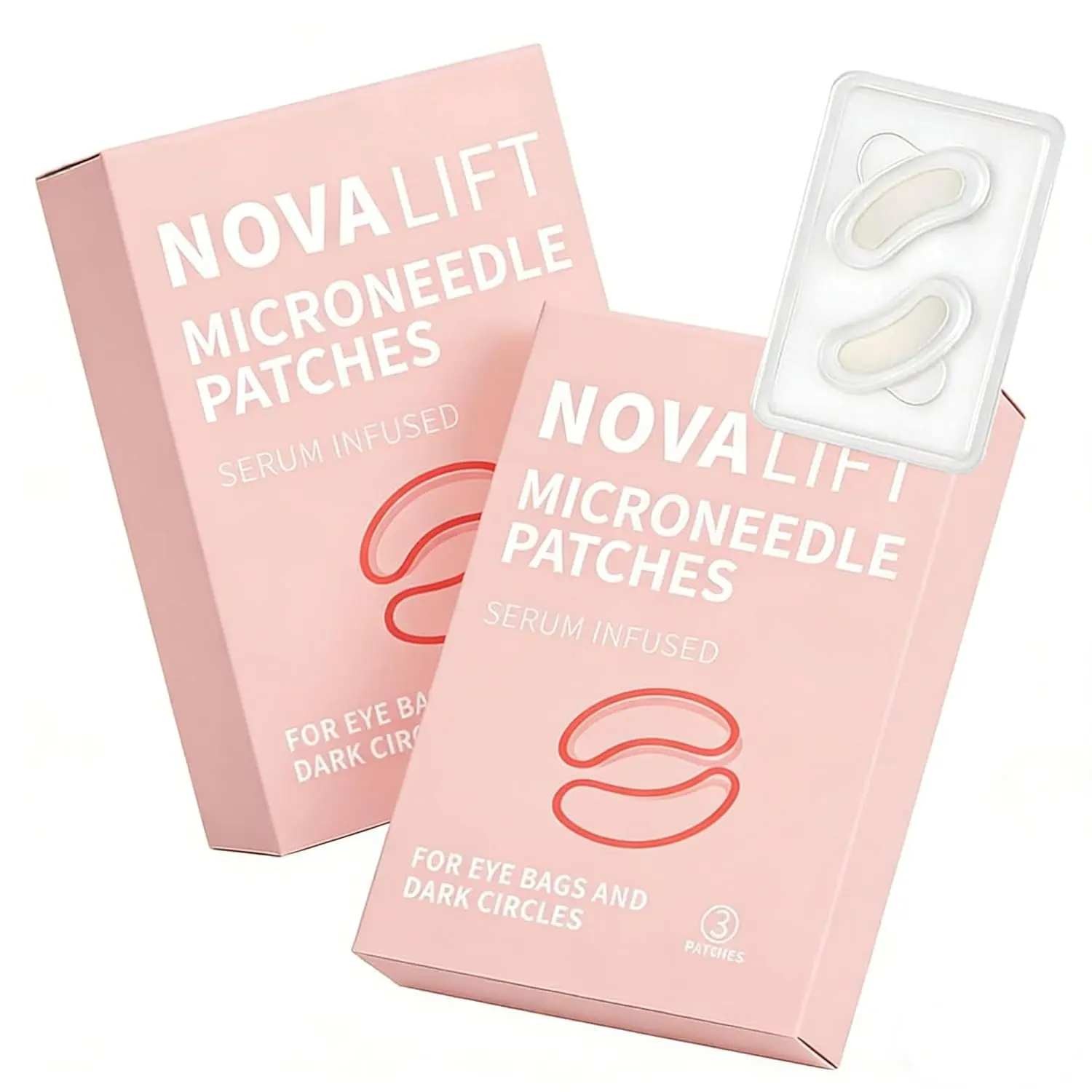 NOVALIFT MicroGlow Eye Patches – Under Eye Patches with Acid for Dark Circles & Fine Lines – Forehead & Smile Line Patches (2 Boxes, 6 Pairs Total)