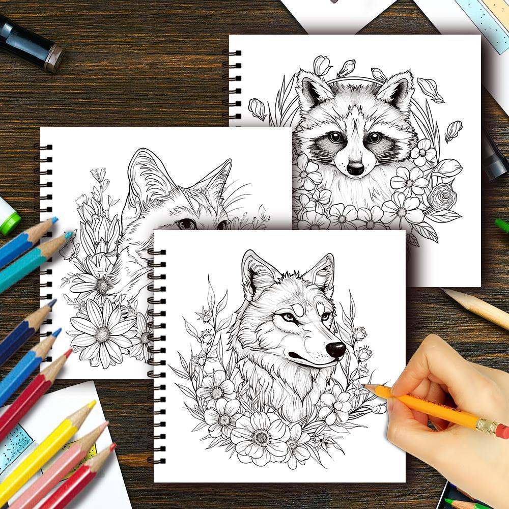 Animal & Flower Pattern Drawing Book, 30 Sheets 100gsm Thick Paper Spiral Coloring Book, DIY Painting Supplies for Stress Relief