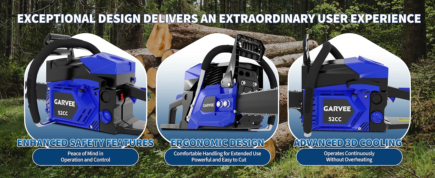 Gas Chainsaw, 20 Inch Gas Powered Chain saw, 52CC 2-Stroke Top Handle Chainsaw, Ergonomic Non-Slip Handle and Dual Fuel Tanks, Quick Start, For Wood Cutting, Tree Trimming, and Land Clearing