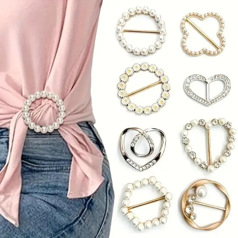 Hollow Alloy T-Shirt Clips 6-Pack, Rhinestone Cinch Buckles & Button Fasteners, Mixed Color Clothes Decor for Anniversary Gift, Christmas