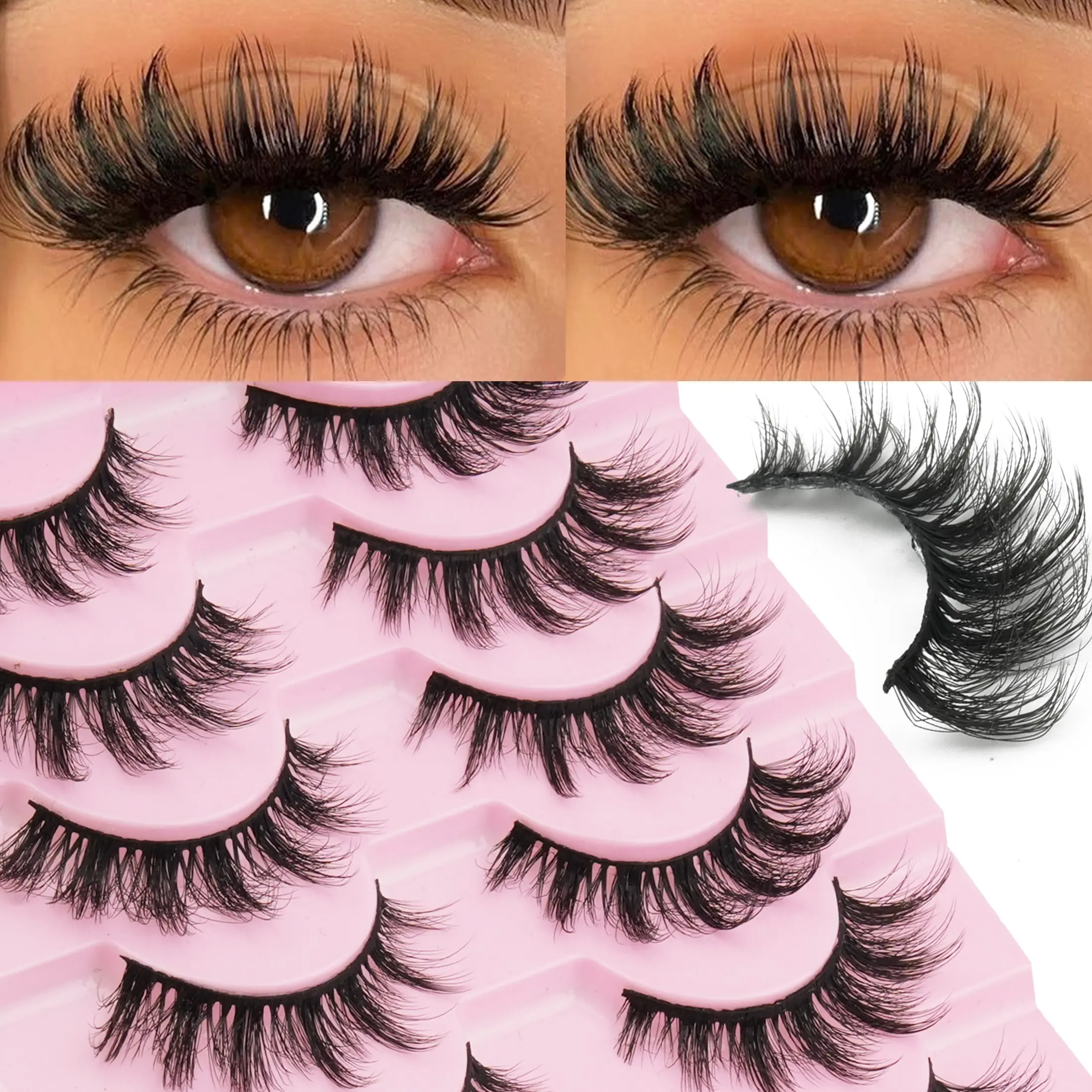 10 Pairs of Voluminous Dense False Lashes, Alluring Messy Mink Lashes, 8D Extended Thick Lash Strips, Cat Eye Effect, Full-Length Lash Extensions