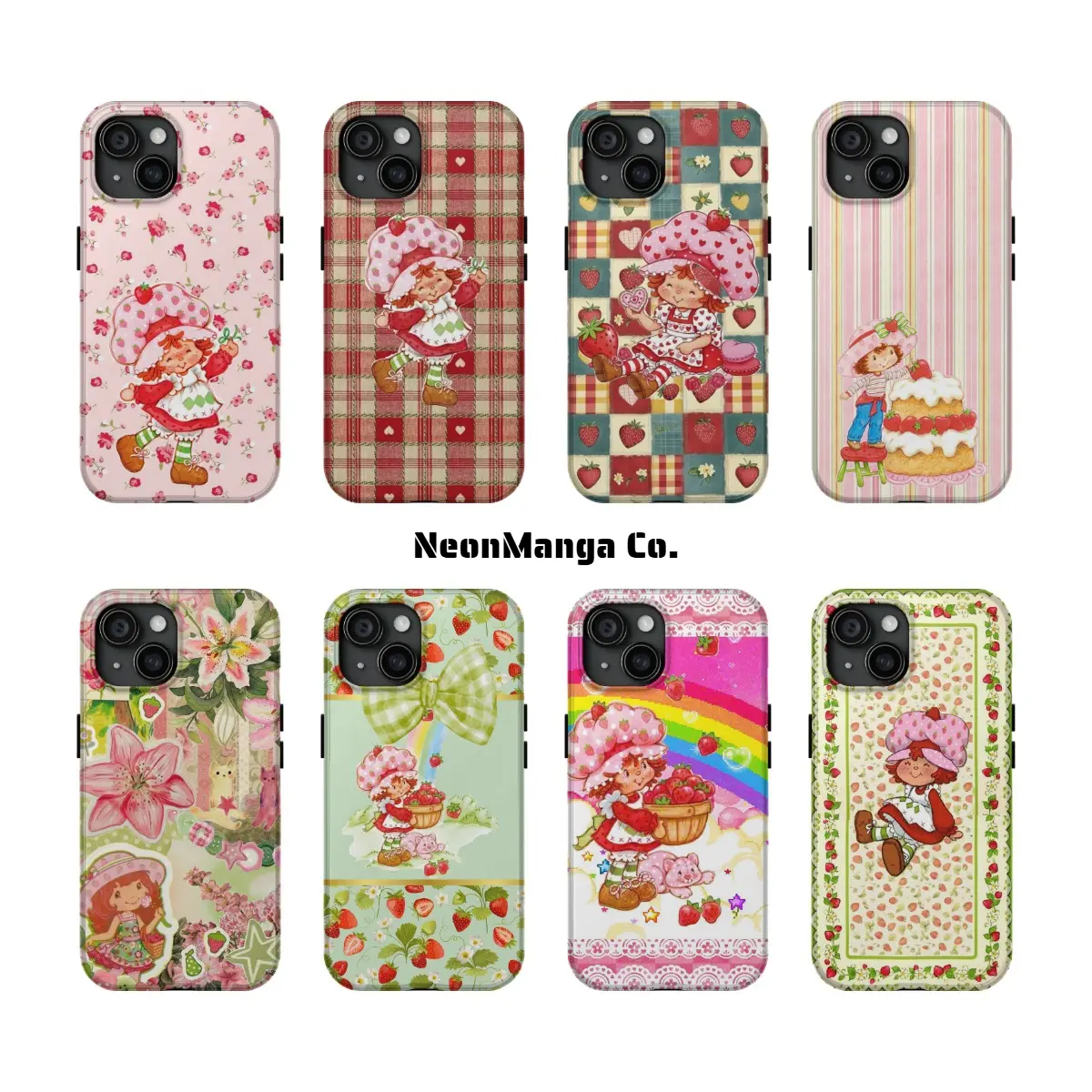 Retro Cartoon S-Strawberry Shortcake Smartphone Case, Vibrant Pink Strawberry Pattern 2-in-1 Shockproof Double Layer Handheld Cellphone Casing, Protective Cover for iPhone 12-17, Ideal Holiday Gift for Devices, Accessories