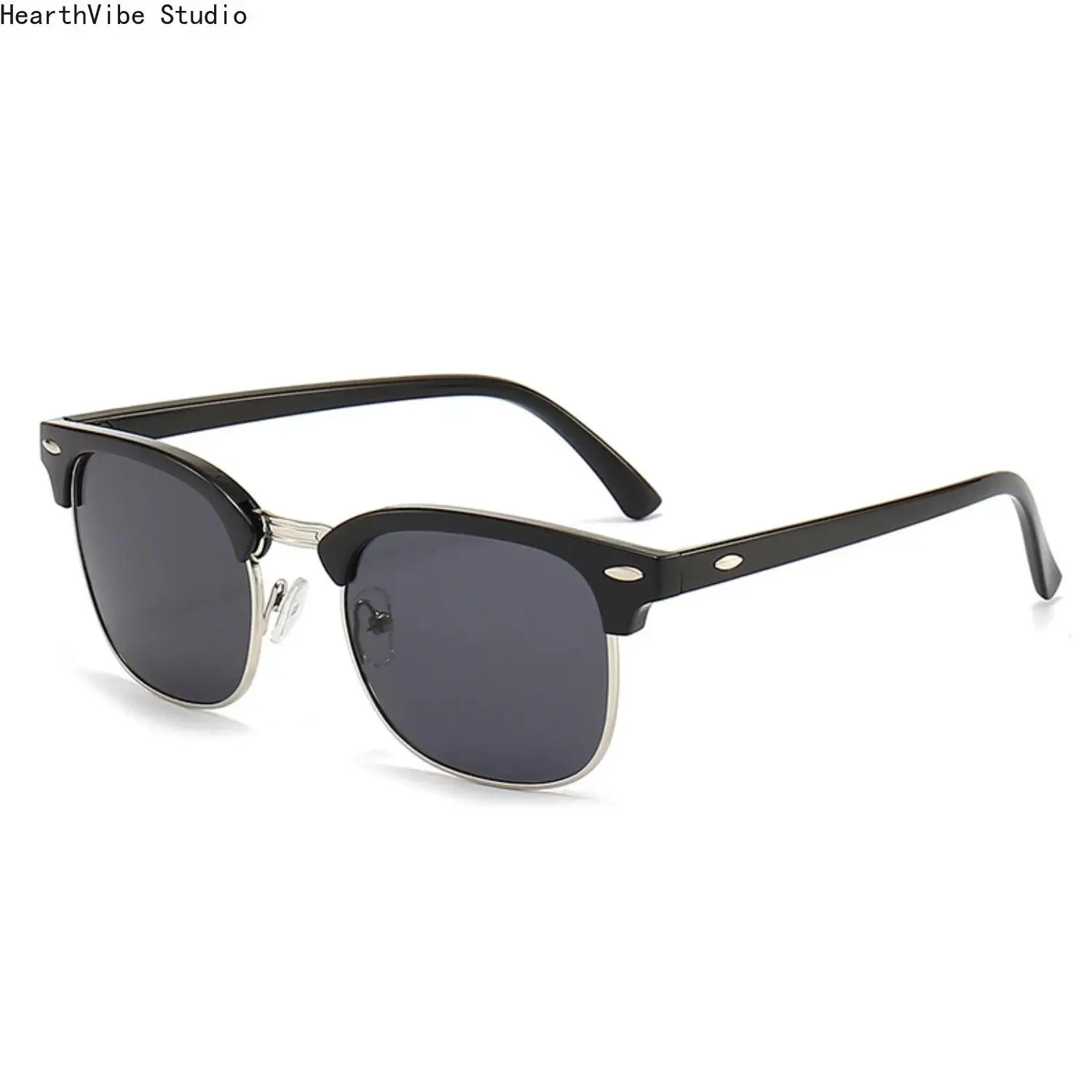 Women Vintage Half Frame Rivet Mirror Aviator Sunglasses, UV Protective Retro Reflective Sports Shades for Driving & Beach Summer Outfits