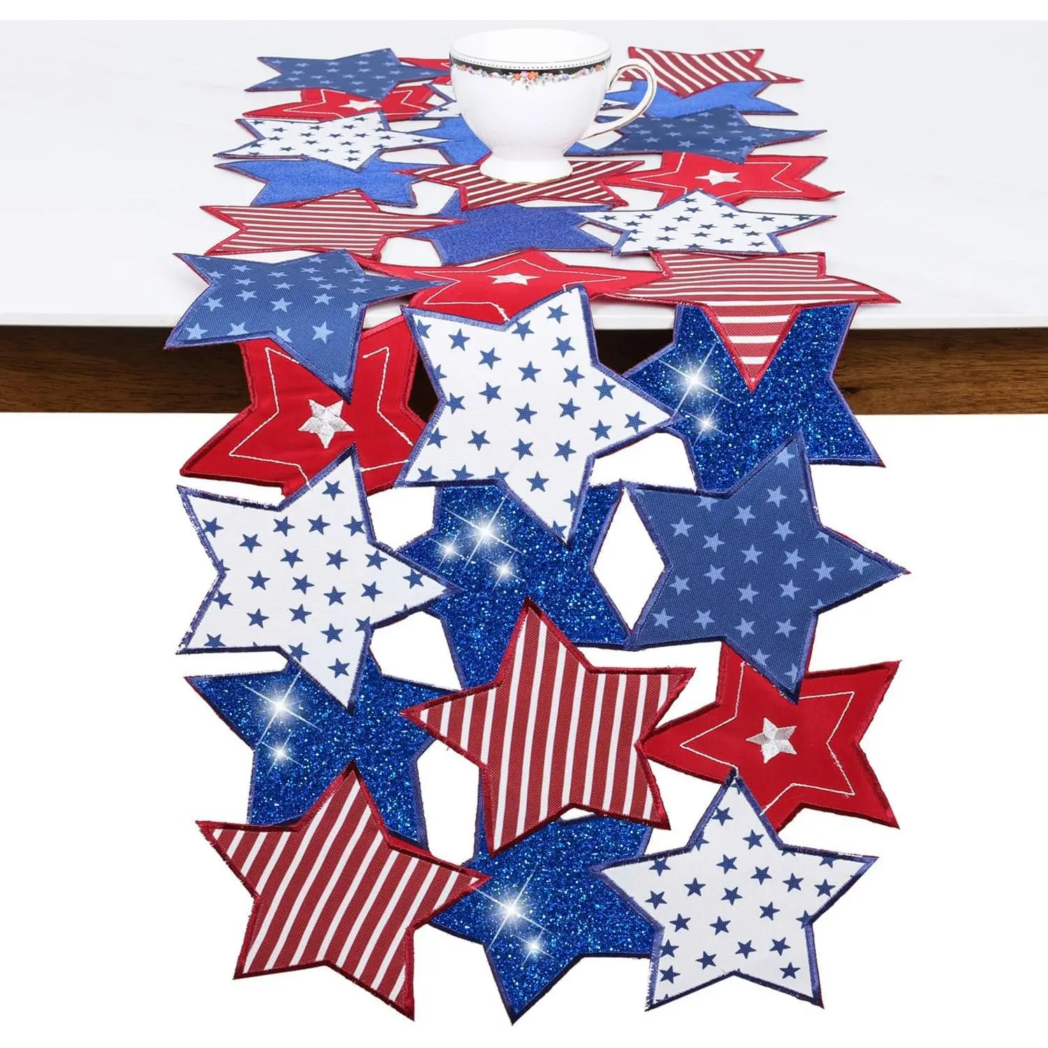 4th of July Table Runner, Patriotic Table Runner for Memorial Day, Embroidered Stars Red White and Blue Americana Flag Table Decorations Independence Day 72