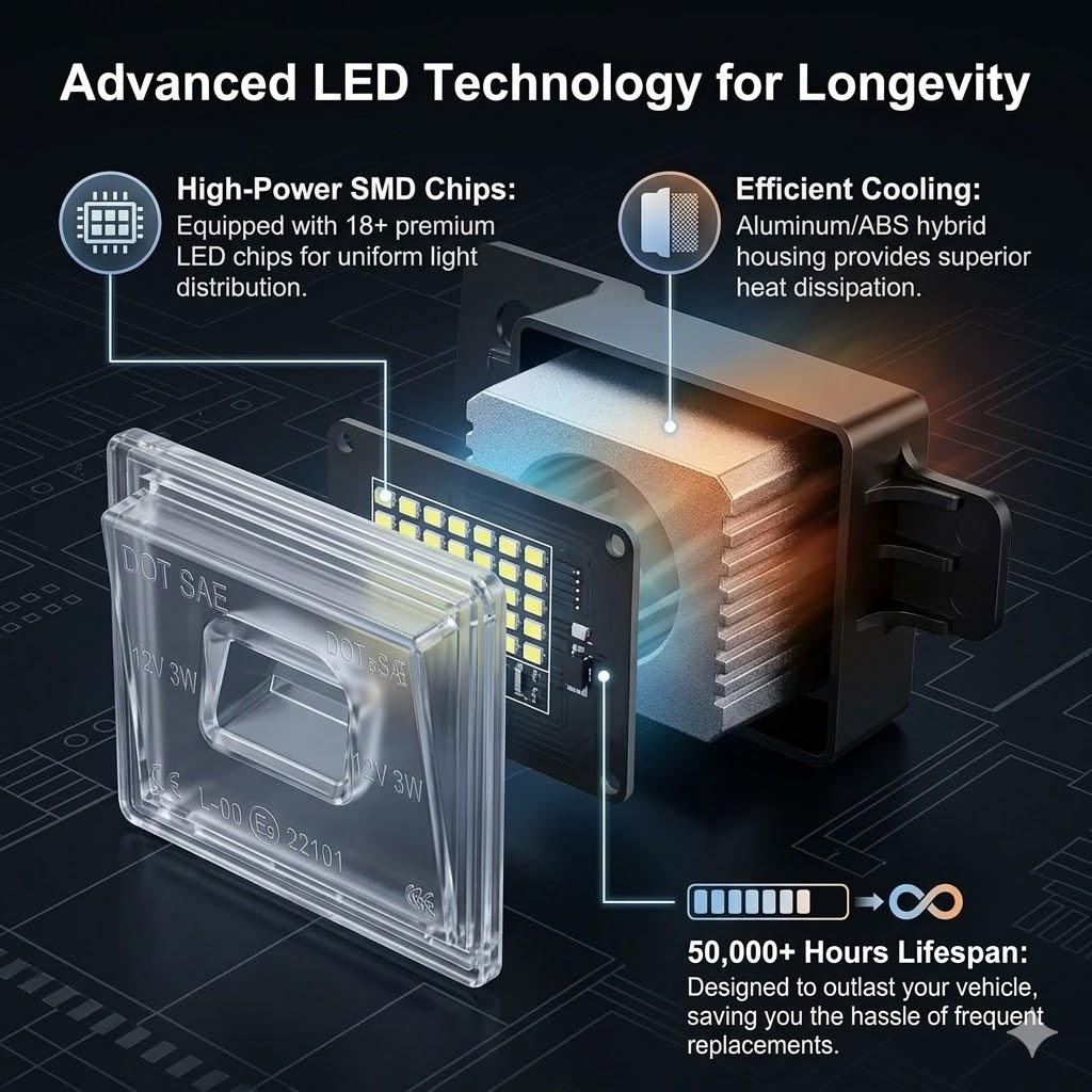 LED License Plate Light Assembly for 2014-2022 Chevy Silverado GMC Sierra 1500 2500HD 3500HD 2015-2022 Colorado Canyon 2Pcs 6000K Diamond White Rear Tag Lamps IP67 Waterproof Plug and Play