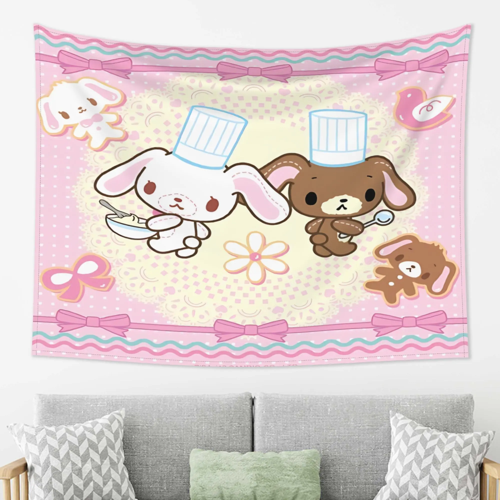 [JIT] A Sugarbunnies design themed peach skin tapestry, very suitable for the bedroom | Living room | Office decoration | Party Background Live Streaming | Wall art for the bedroom, essential for watching concerts and sports games, the first choice for ho