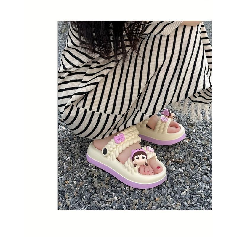 (New)Women's Slide Sandals With Cute Cartoon Design, Soft Sole Summer Open Toe Shoes, Indoor & Outdoor EVA Slides