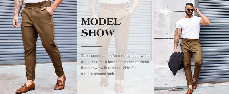 PASLTER  Mens Chino Pants Slim Fit Flat Front Stretch Skinny Tapered Dress Pants Casual Trousers Menswear Plain