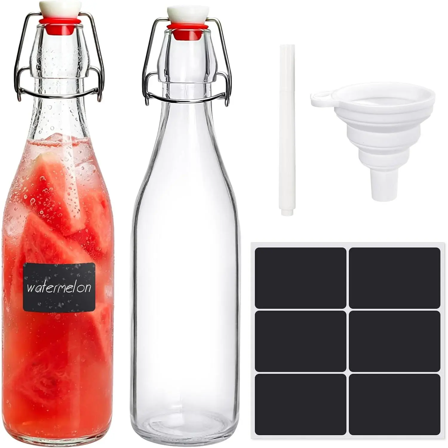 2 count 16oz Swing Top Bottles | Flip Top Glass Bottles with Airtight Grolsch Closures, for Kombucha, Vanilla,Cold Brew, Homemade Beverages Storage
