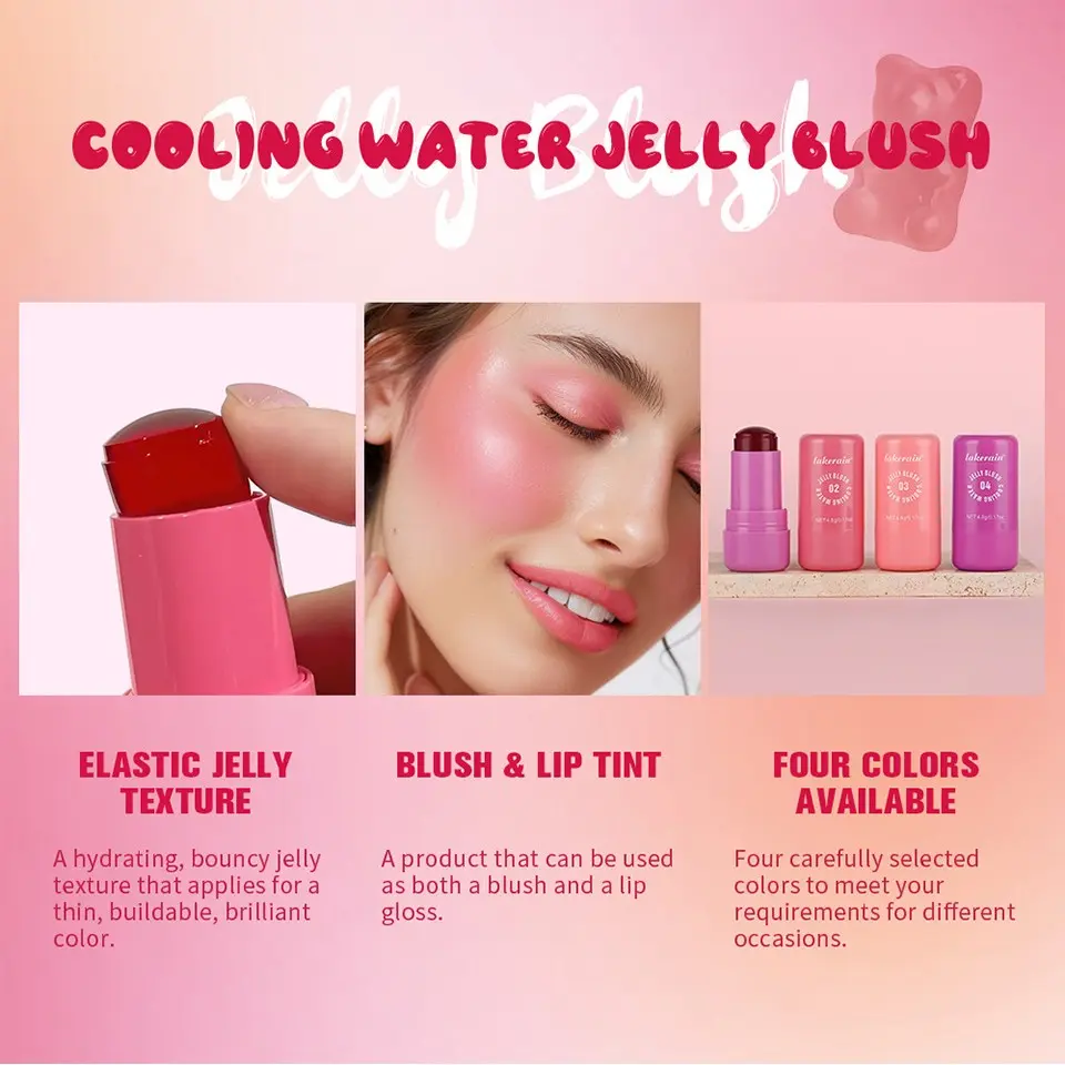 Jelly Blush Stick Dual-Use Lip and Cheek Color, Soft Texture Natural Highlight, Multifunctional Makeup, Easy Application, Radiant