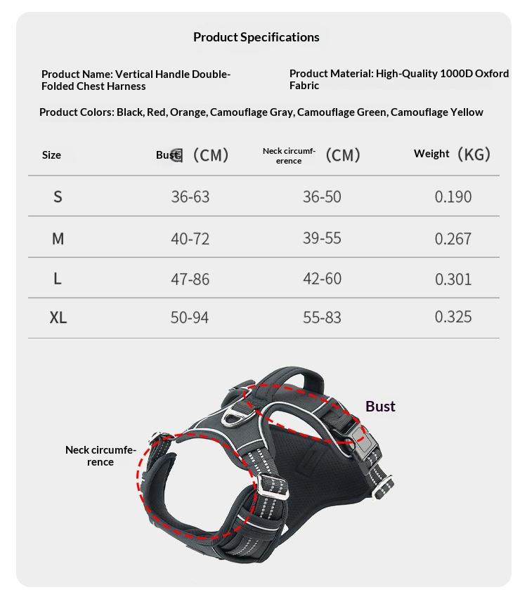 Pet Sports Chest Strap Vertical Handle Dog Traction Vest Explosion-Proof Pet Dog Hand Holding Rope Medium to Large Dogs Golden Retriever Dog Leash Walking Dog Adjustable Chest Strap