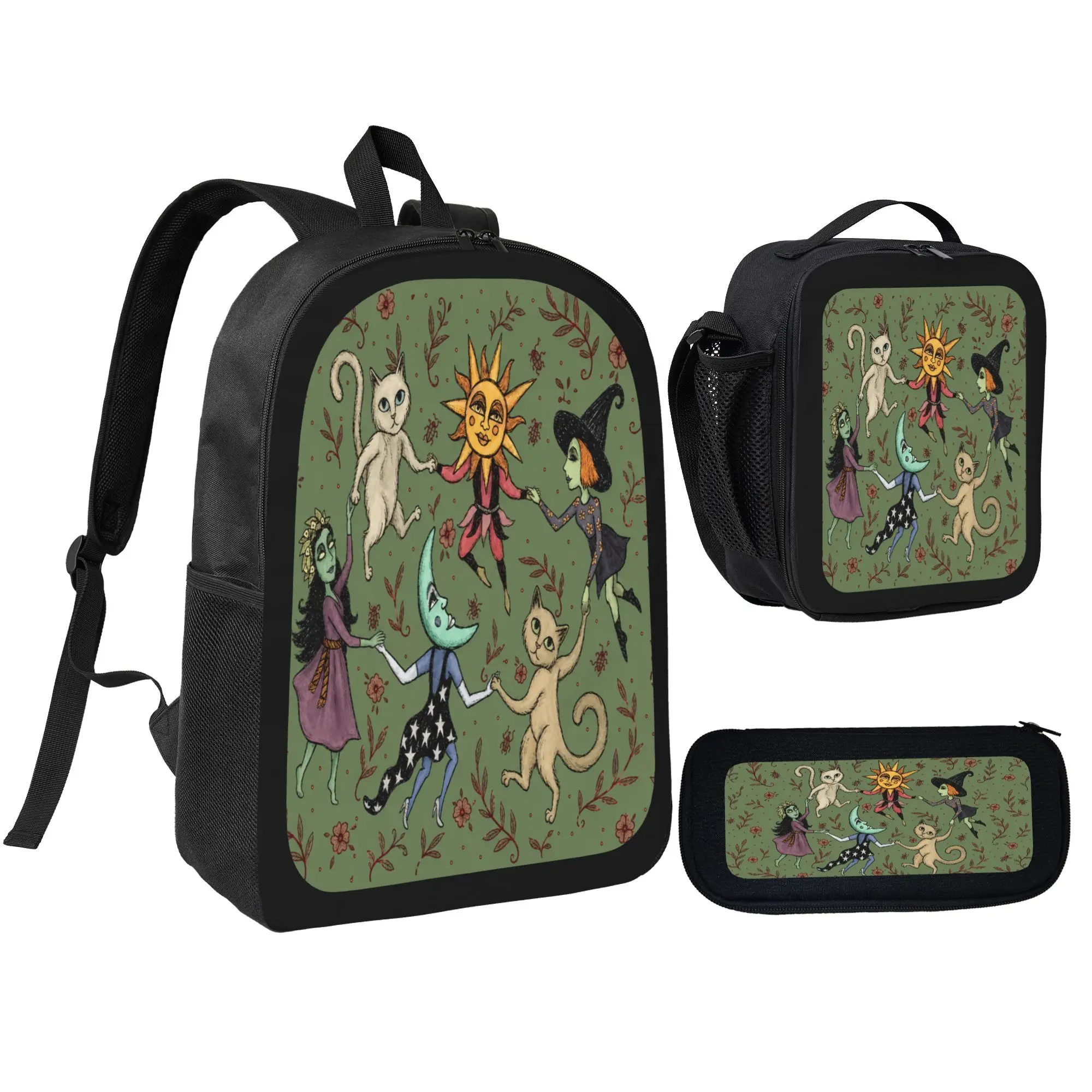 Witchy Sun Moon Cat Dancing Backpack Dark Cottagecore Vintage Aesthetic Daypack Birthday Gift for Women