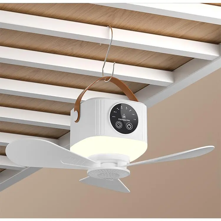 Portable Fan with Built-in Night Light - 14.5*12*10cm Compact Lightweight USB Rechargeable Hanging Ceiling Energy Saving Cooling Fan-Light Fixture, Long-Lasting Household Appliance for Student Dorm Bed, Outdoor Camping, Portable Fans, Cooling Portable Fan