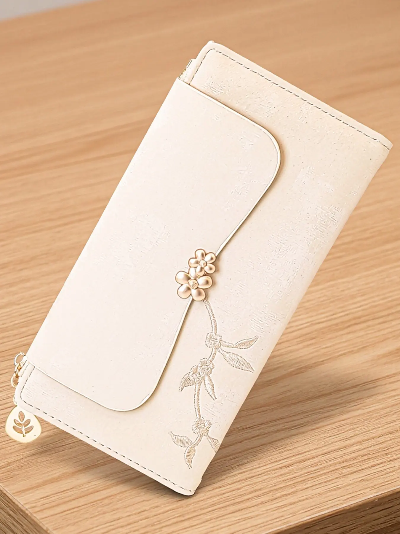 Chinese Style Card Wallet Combo, Compact Ultra-Thin Multi-Functional Long Wallet, Elegant Embroidered PU, Large Capacity Zipper Coin Purse