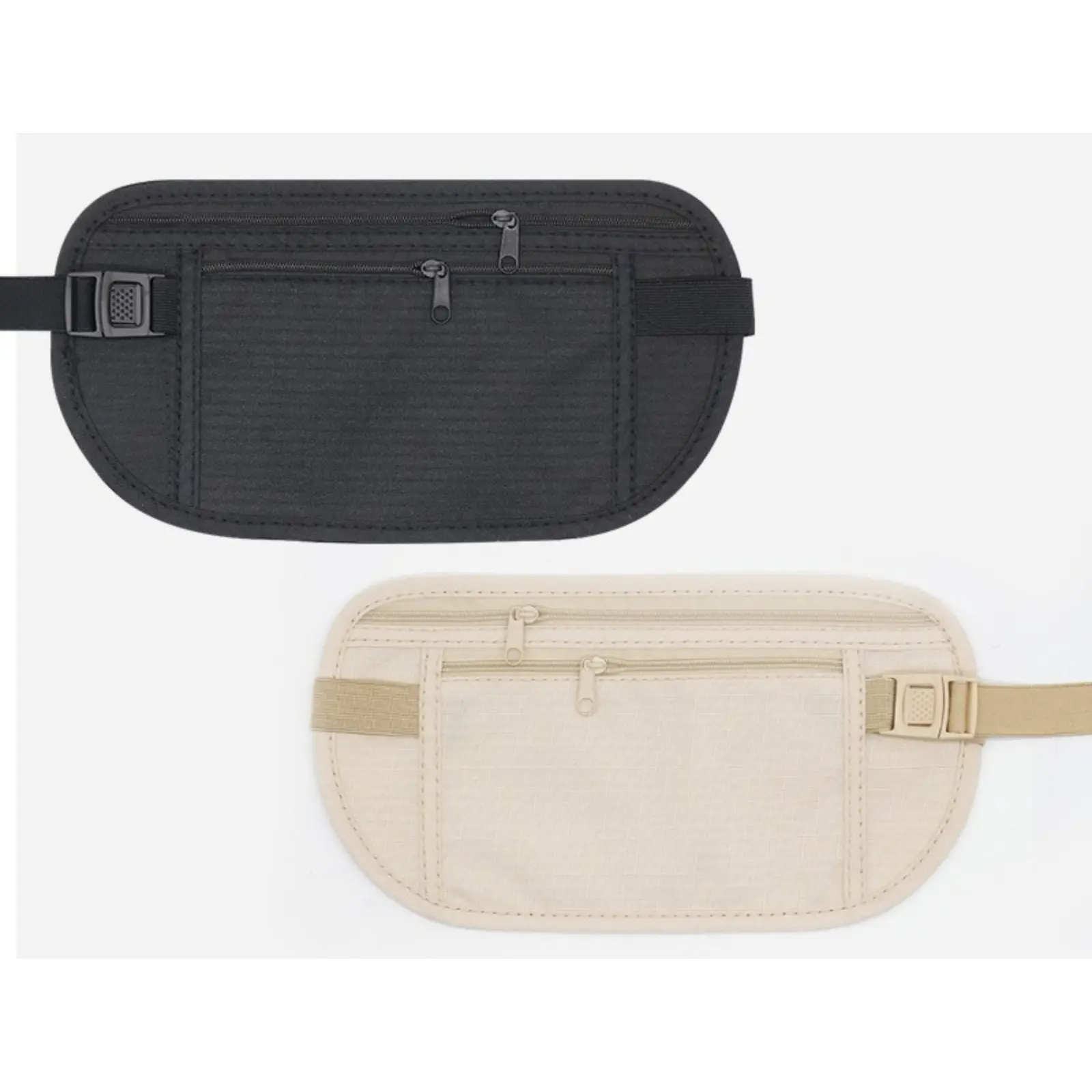 Anti-Theft Nylon Travel Hidden Money Belt Waist Pouch - Multi-Zip Pockets, Thin Lightweight Security Pocket, Adjustable Strap, Portable Passport Document Card Holder for Camping Hiking Outdoor Vacation