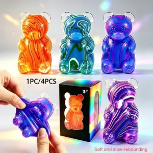Dreamy Rainbow Bear Stress Relief Toy, Jelly Texture Squeeze Rebound Toy, Decompression Fidget, Kids Birthday Gift, Party Favor, 1/4-Pack