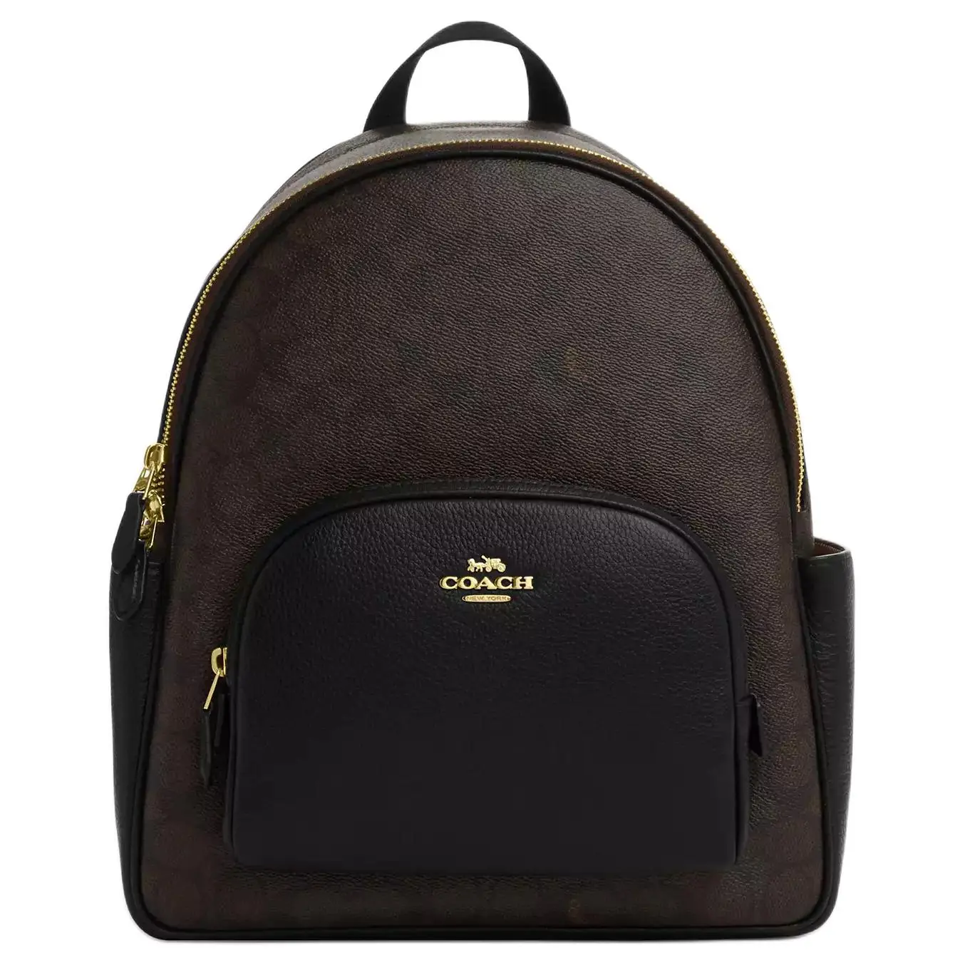 Coach Court 27 Double-C Monogram Zip-Top Backpack in Walnut and Black for Women