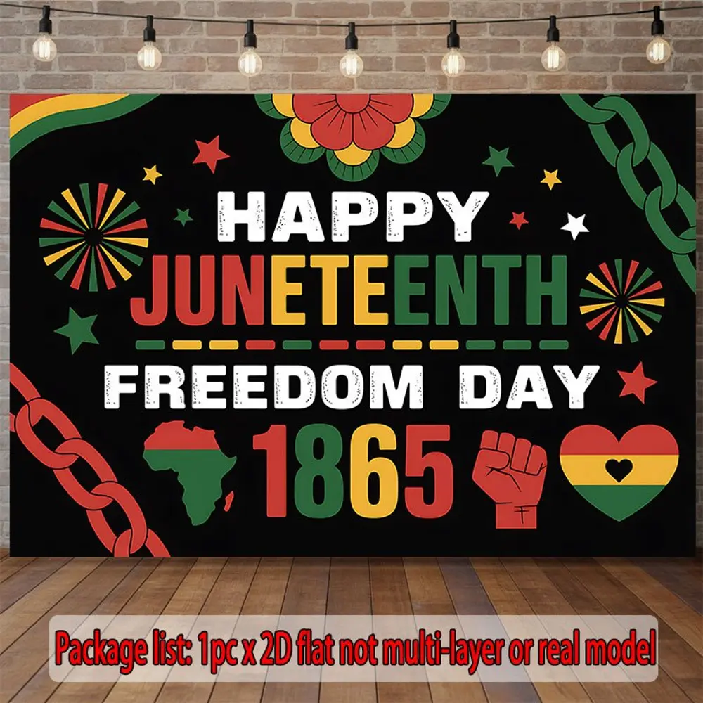 Happy Juneteenth Freedom Day 1865 Themed 2D Flat Banner - HD Digital Print Festive Backdrops & Banners, Soft Lightweight Foldable Polyester Cloth for Party Event Photos, Portrait Shooting, Freedom Day Themed
