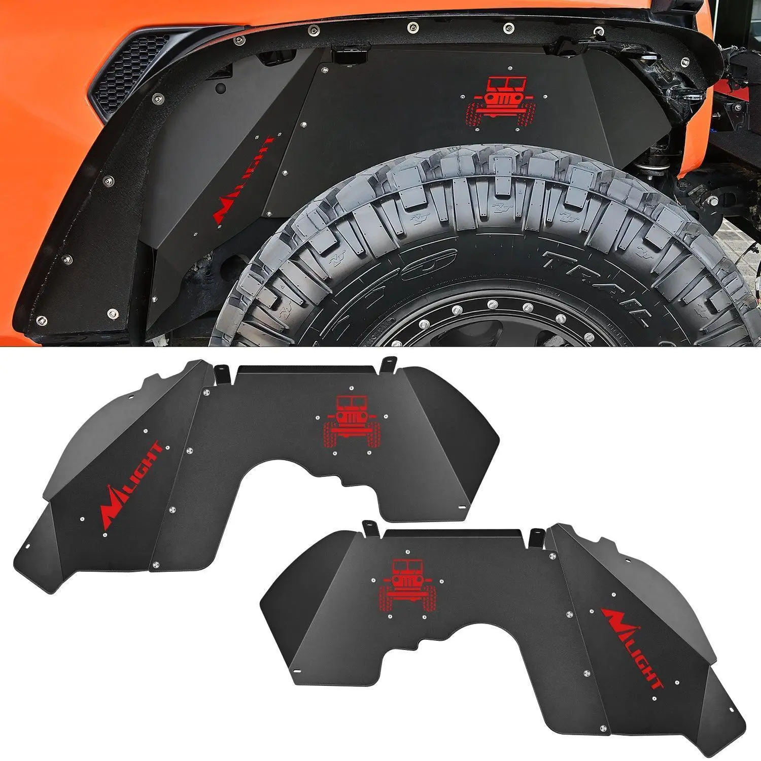 Nilight Powder Coated Front Inner Fender Liners for 2018-2022 Jeep Wrangler JL JLU, Vehicle Specific Car Driver & Passenger Side Wheel Covers, Extra Durability, Full Coverage, No Drilling Required