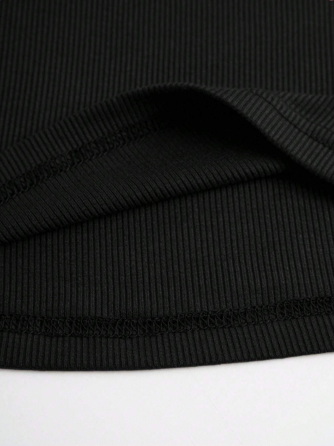 Women's Plain Cut Out Round Neck Ribbed Slim Tee, Elegant Long Sleeve Crew Neck T-shirt for Spring & Fall, Women's Top for Daily Wear