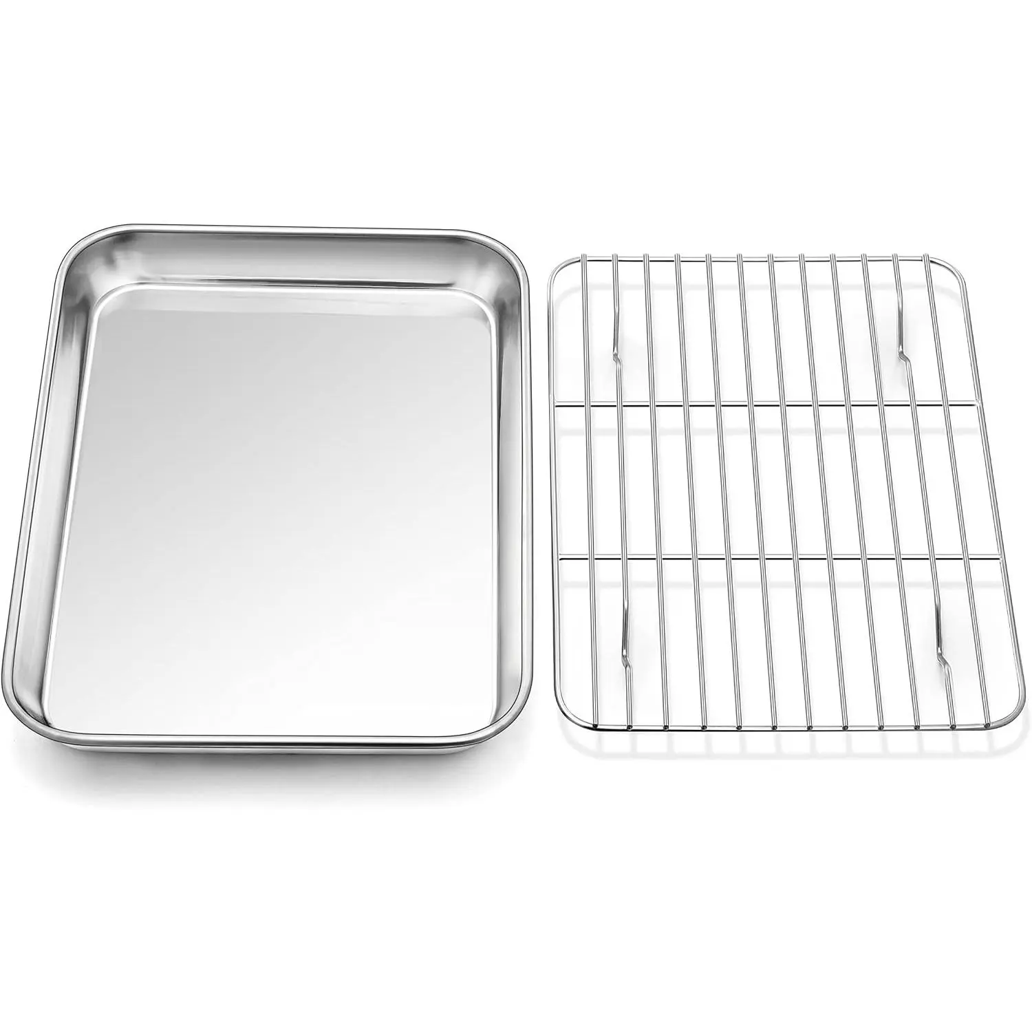 P&P CHEF Stainless Steel Baking Sheet with Rack Set for Cookie, 10.4 Inch | Sheet Pan Oven Tray with Cooling Wire Rack for Cooking Roasting, Non Toxic & Dishwasher Safe, Heavy Duty & Healthy