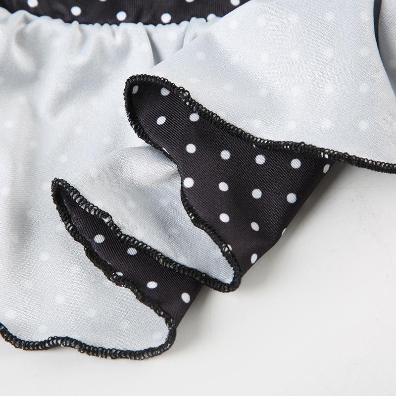 Black White Polka Dot Halter thong Bikini Set | Ruffle Skirted Bottom | Tie Front Swimsuit