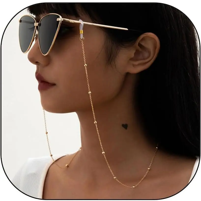 Minimalist Stainless Steel Eyeglass Chain for Women, Modern and Chic Beaded Glasses Holder, 25.6 in Adjustable Strap with Detachable Ends, Modernandchic, Round Links