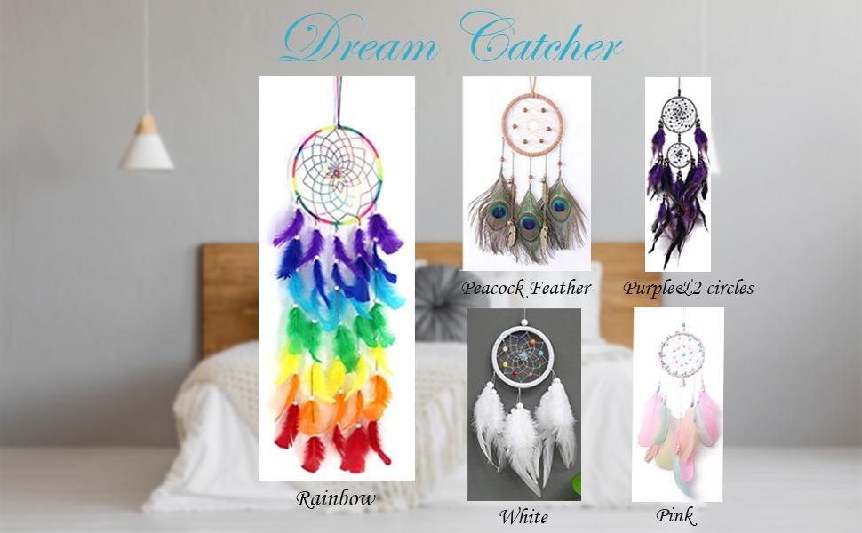 Dreamcatcher Handmade Dream Catchers for Bedroom, Girls Gifts, Pink Colorful Feather
