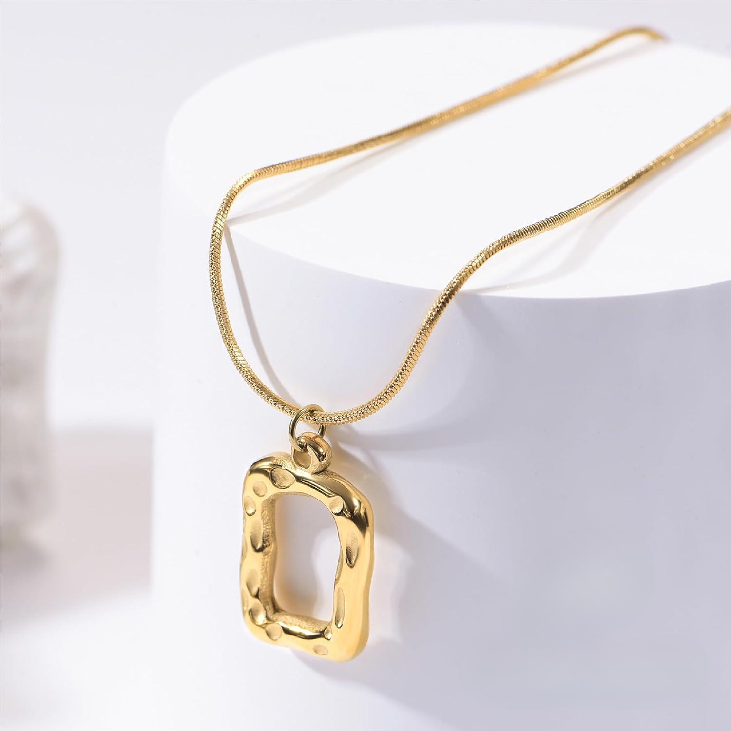 Gold Layered Necklace for Women Trendy Jewelry 14K Real Gold Plated Chunky Chain Stackable Necklaces Dainty Choker Necklaces Rectangle Square Pendant