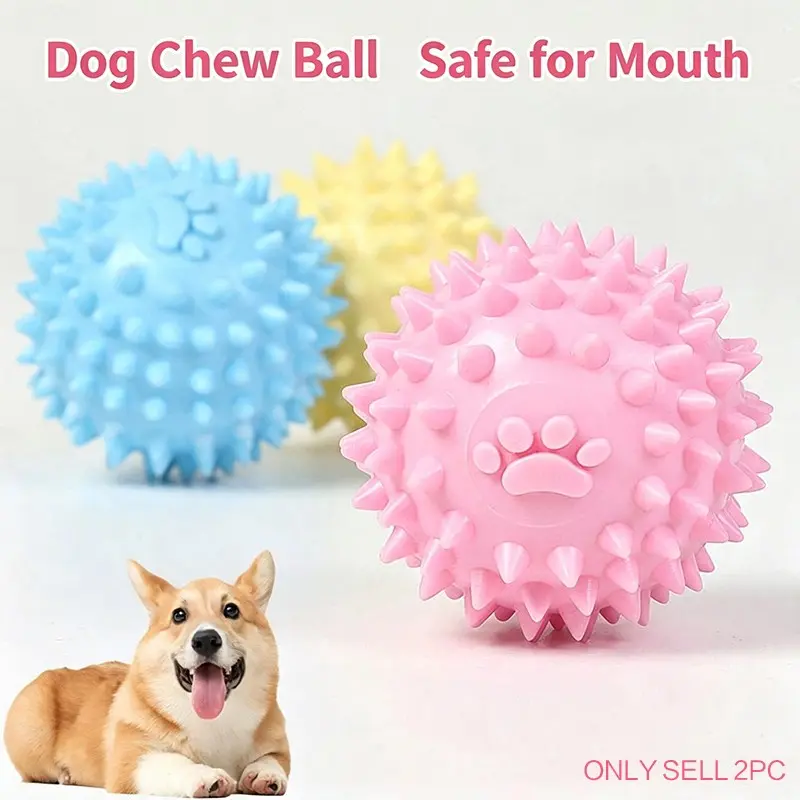 2pcs Pet Dental Balls, Durable Chew Toys for Dogs, Interactive Training Ball, Teething Aid for Puppies, Cat Dog Compatible, Random Colors