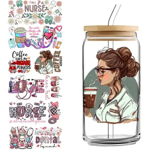 6 Sheets Nurse and Medical Design UV DTF Stickers, Waterproof DIY Stickers for Glass Cups, Coffee Mugs, Phone Cases, Laptop, Water Bottles