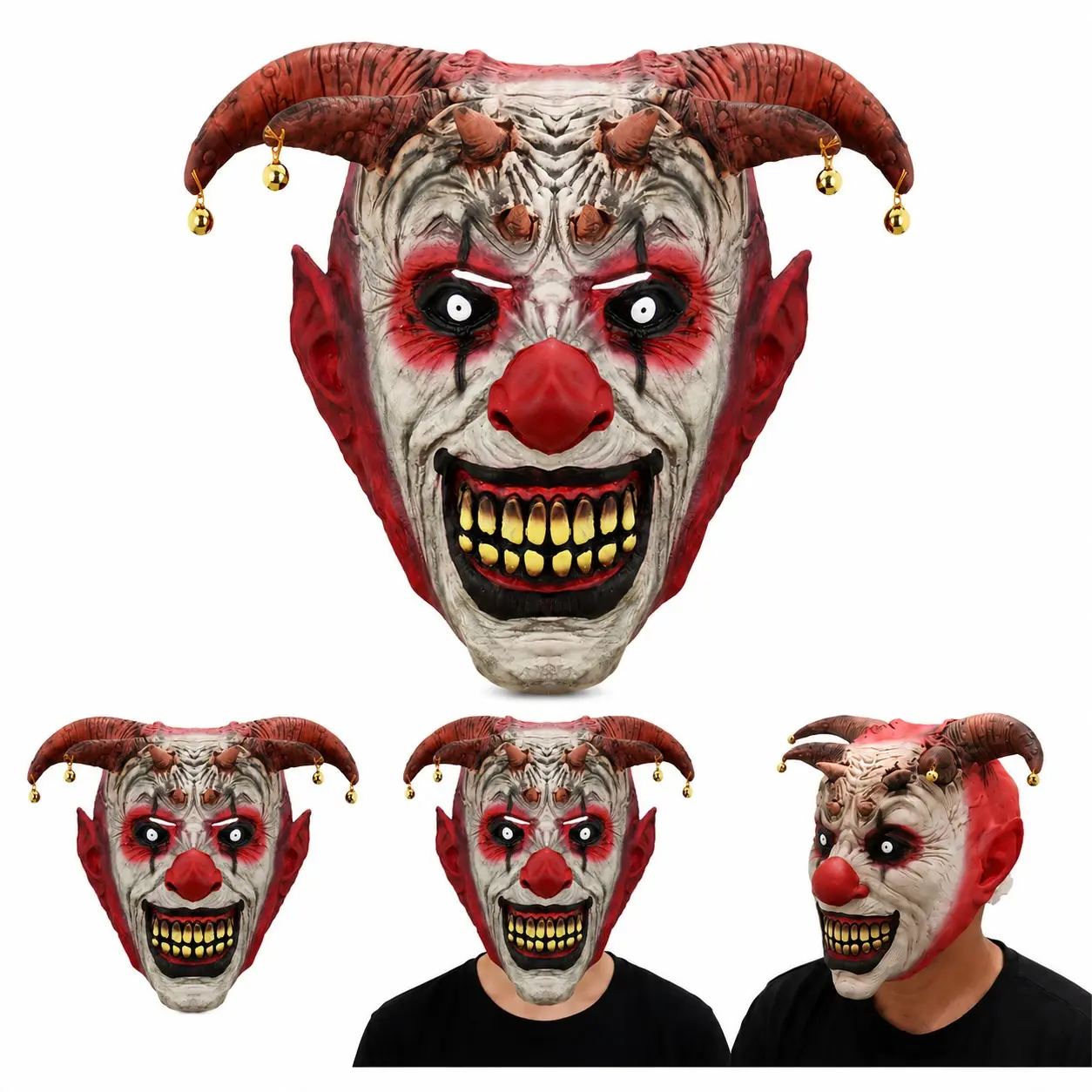 Real Latex Horror Clown Mask with Bell, Realistic Mask, Full Face Halloween Costume Prop, Perfect for Haunted House Parties, 1pc Terror Mask