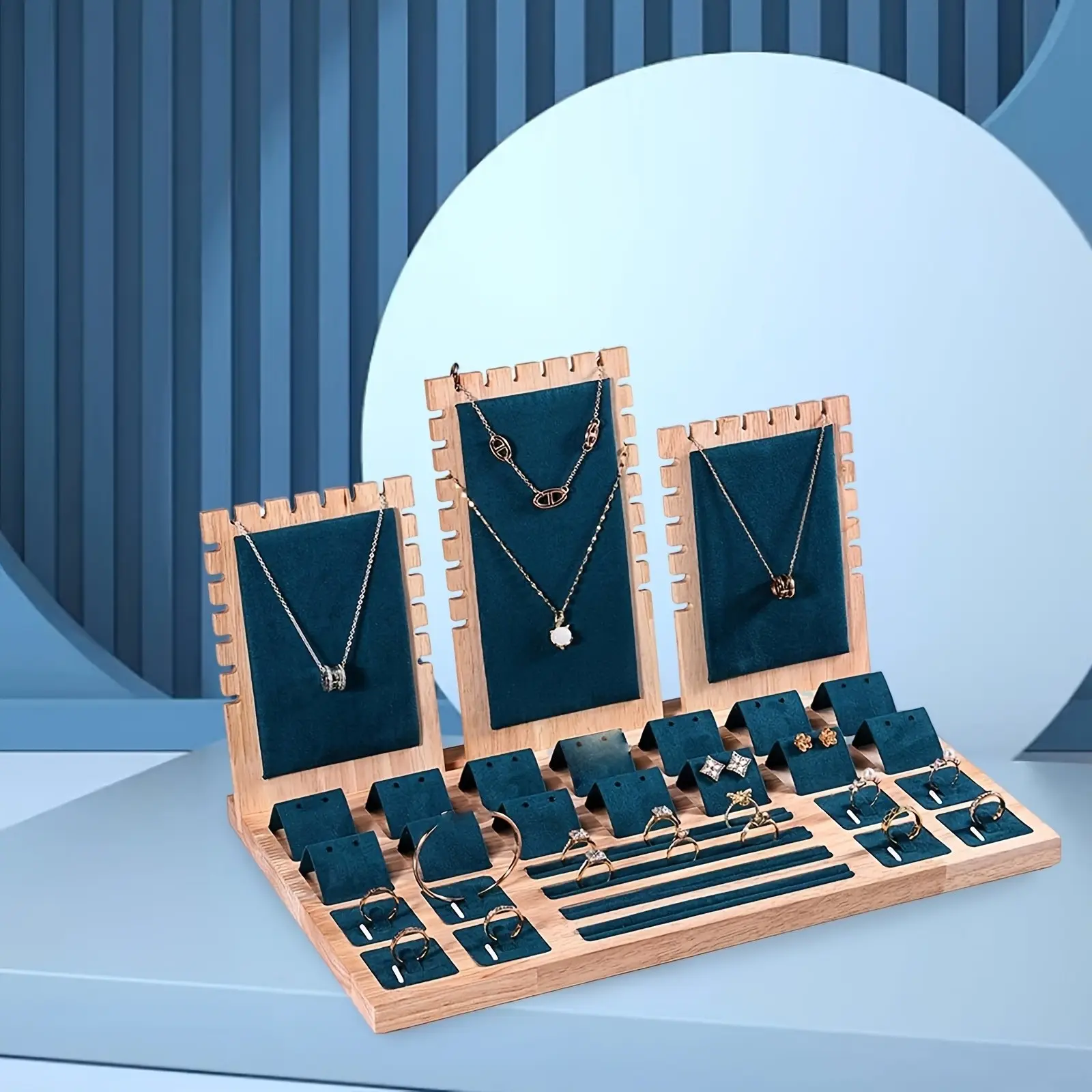 1 Set Wooden Jewelry Display Rack Set Hook Necklace Display Rack Ring Earrings Bracelet Desktop Storage Organizer Display Rack Set Combination